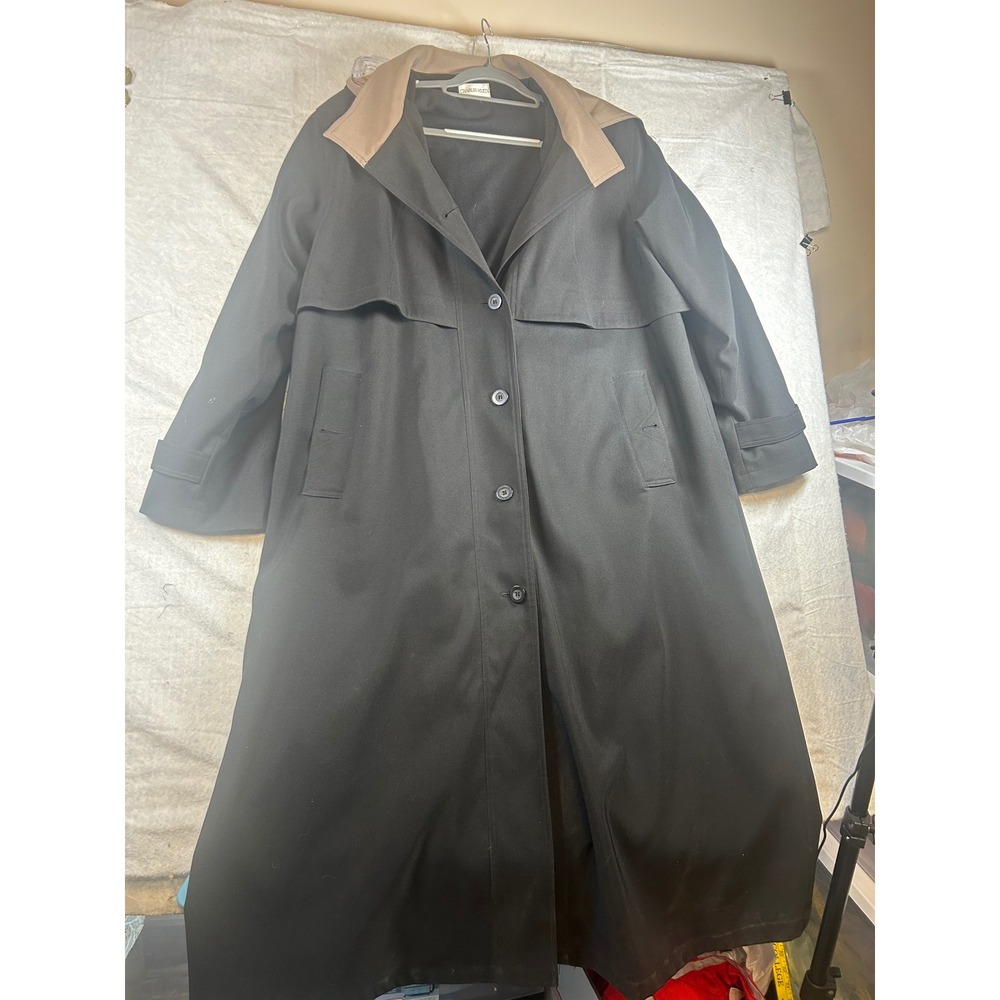 Charles Klein Vintage Black Trench‎ Coat Double Breasted Tan Collar Size 20